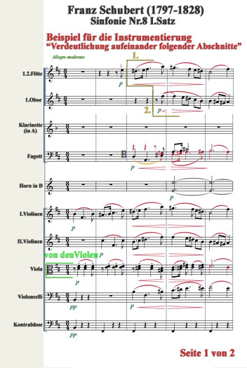 Partiturauschnitt von Franz Schubert's „8.Sinfonie“ Takt 312-316