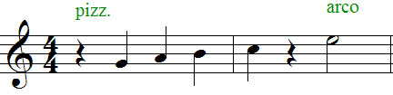 Notierung (pizz.) und Aufhebung (arco) der Vorschrift "pizz." Notierung und Aufhebung der Vorschrift "pizz."
