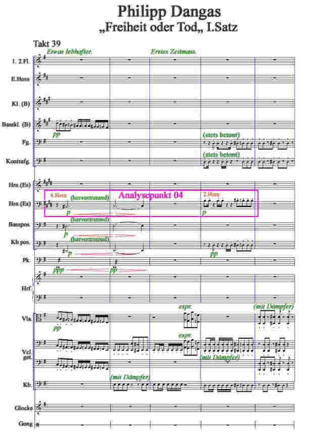 Partiturausschnitt „Freiheit oder Tod“ von Philipp Dangas Takt 39-43