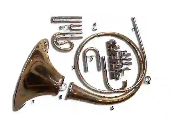 Front and side view of the horn in F