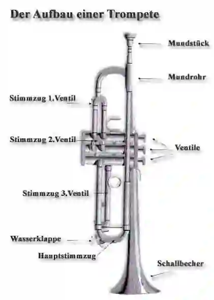 Vorder- und Seitenansicht einer Trompete
