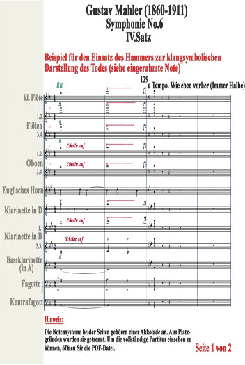 Partiturauschnitt von Gustav Mahler's „6.Sinfonie“ Takte 334-337