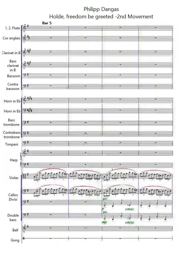 Musical note “Holde, freedom be greeted!” by Philipp Danga's bars 5-8