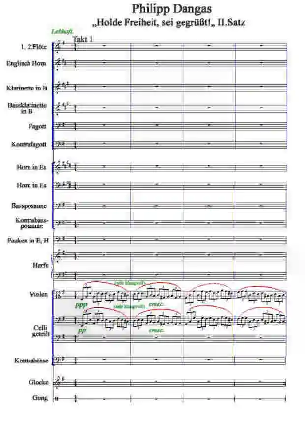 Takt 1 bis 4 - Notenbild „Holde Freiheit, sei gegrüßt!“ von Philipp Dangas