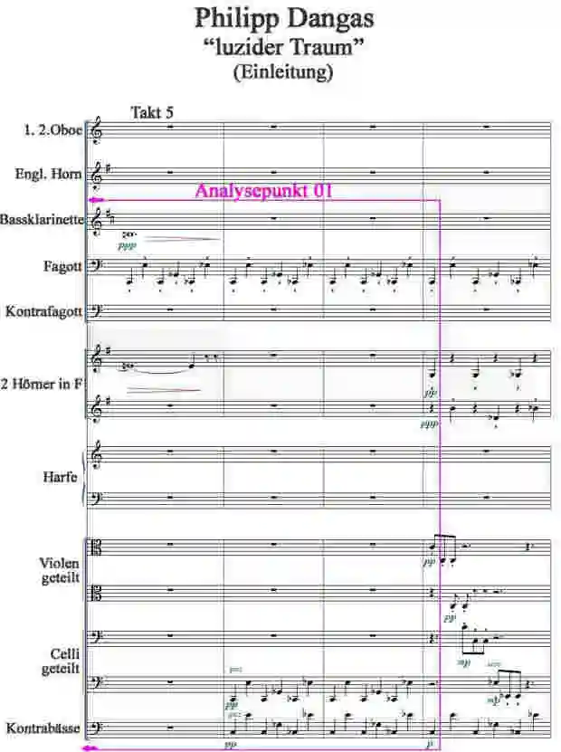 Notenbild „luzider Traum“ von Philipp Dangas Takt 5-8