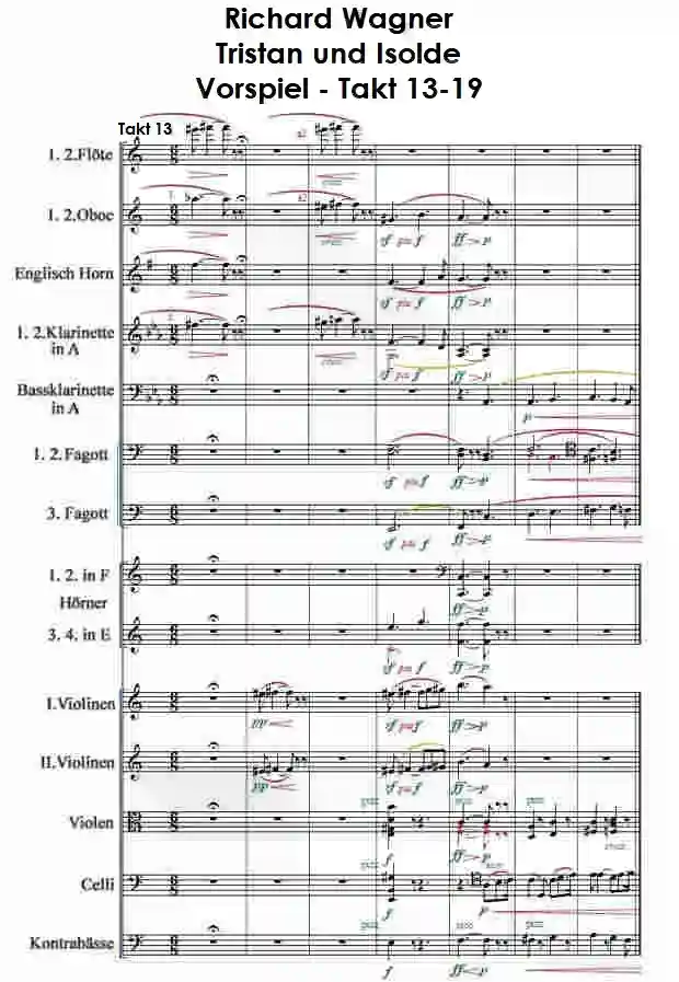 Notenbild zum Tristan Takt 13-19 von Richard Wagner