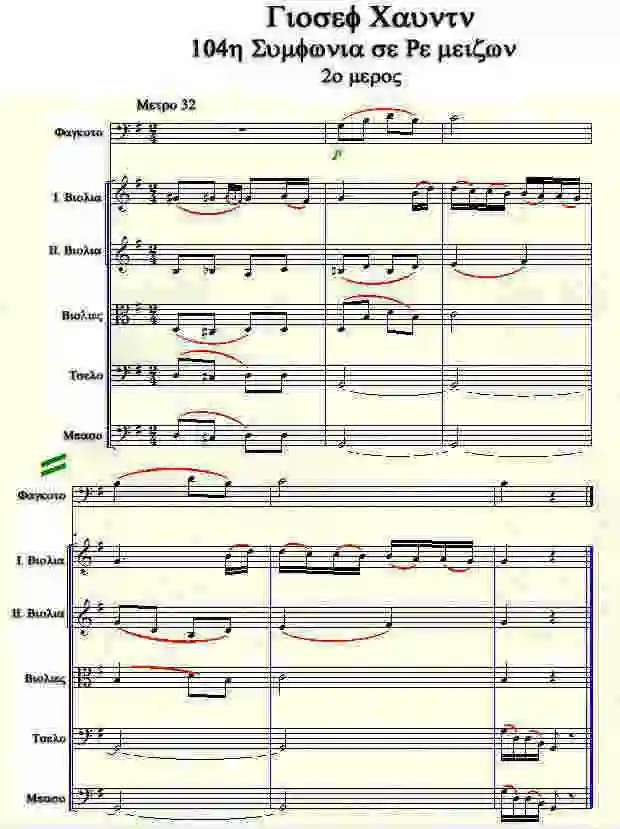 Παρτιτούρα του Γιόζεφ Χάυντν: 104η Συμφωνία 2ο μέρος, Μέτρα 32-37
