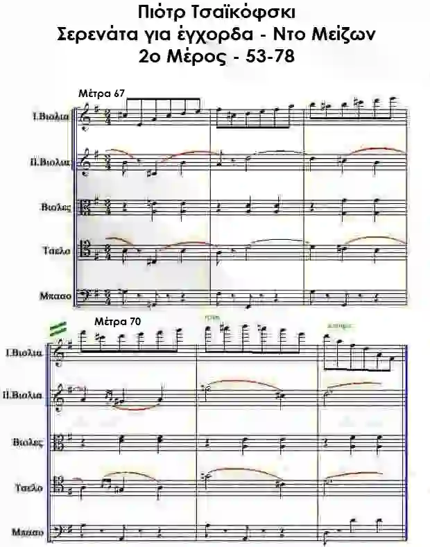 Παρτιτούρα: Σερενάτα για έγχορδα Μέτρα 67-72 τού Τσαϊκόφσκι