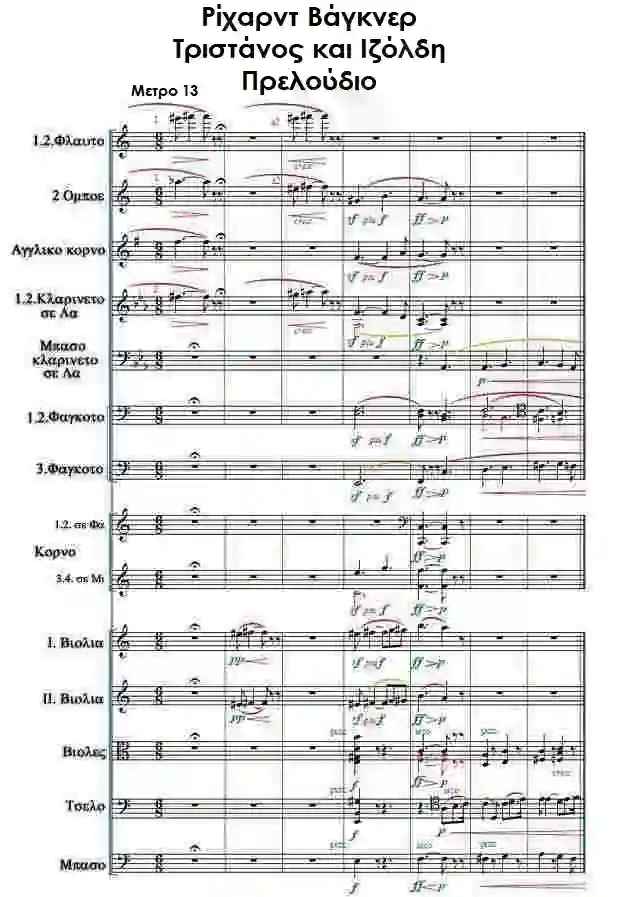 Παρτιτούρα: Τριστάνος και Ιζόλδη Μέτρα 13-19 τού Ρίχαρντ Βάγκνερ