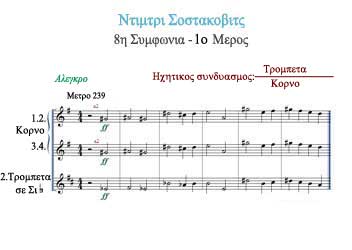 Παρτιτούρα: 8η Συμφωνία - 1ο μέρος, μέτρα 239-244, τού Ντίμτρι Σοστακόβιτς